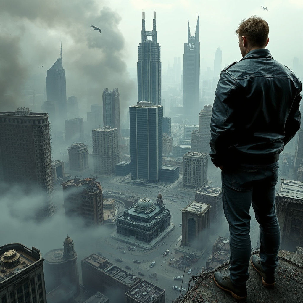 Post-Apocalyptic Cityscape View from a Ruined Skyscraper