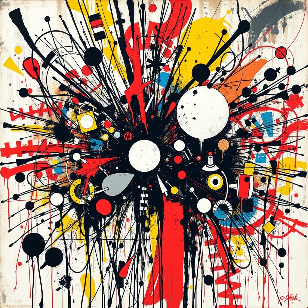 Abstract Line Explosion in Basquiat Style