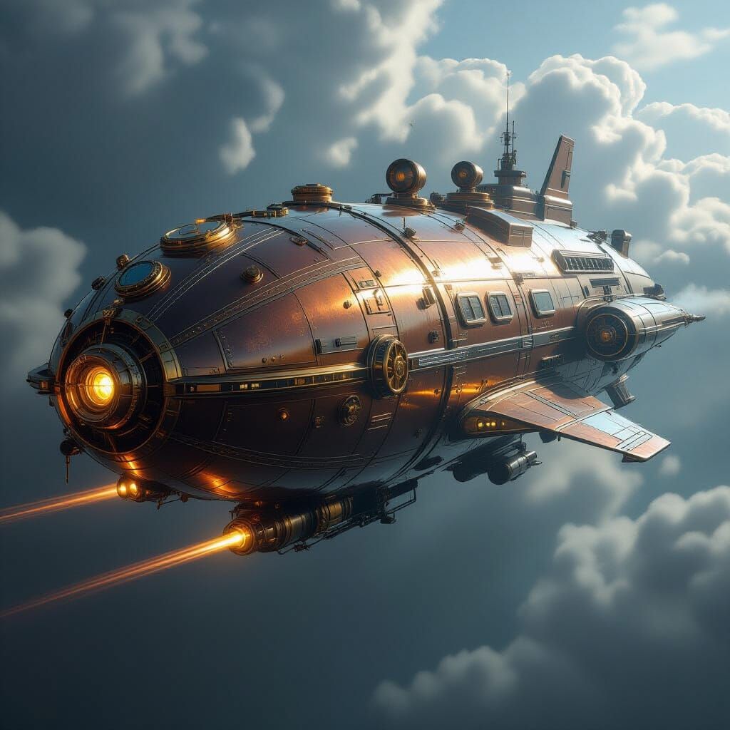 Steampunk Spacecraft Gliding Through Deep Space