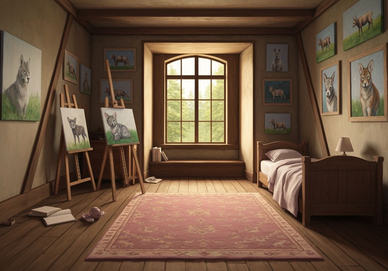 Cozy Castle Bedroom Art Studio with Forest View