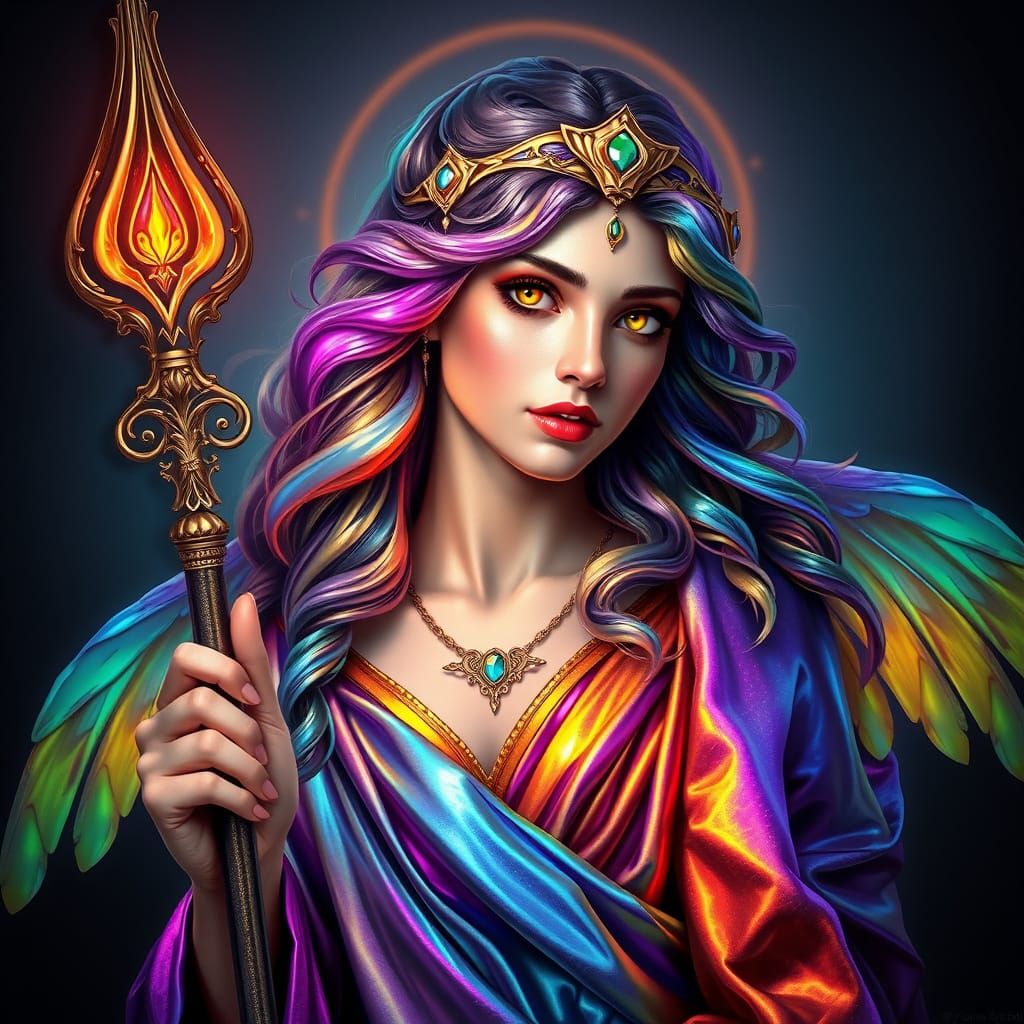 Rainbow Goddess Portrait in Art Nouveau Style