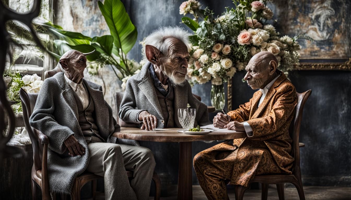 Exotic Alien Celebration in Surreal Restaurant