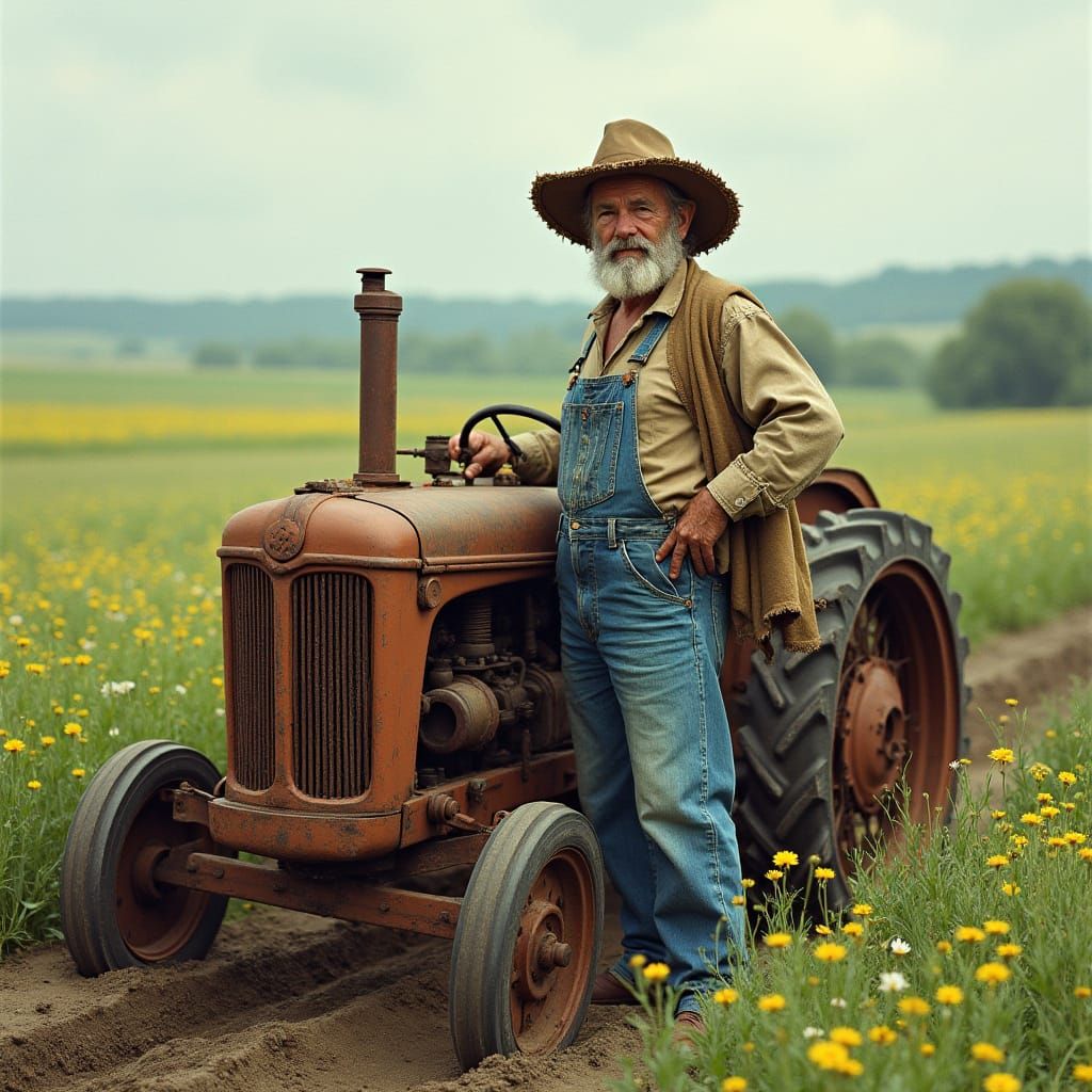Rugged Farmer in a Golden Field