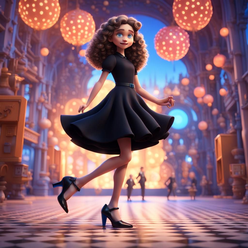 Flapper Girl in Black Dress: 3D Digital Art