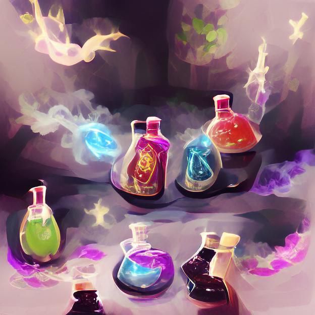 Enchanting Alchemical Scene with Magical Potions