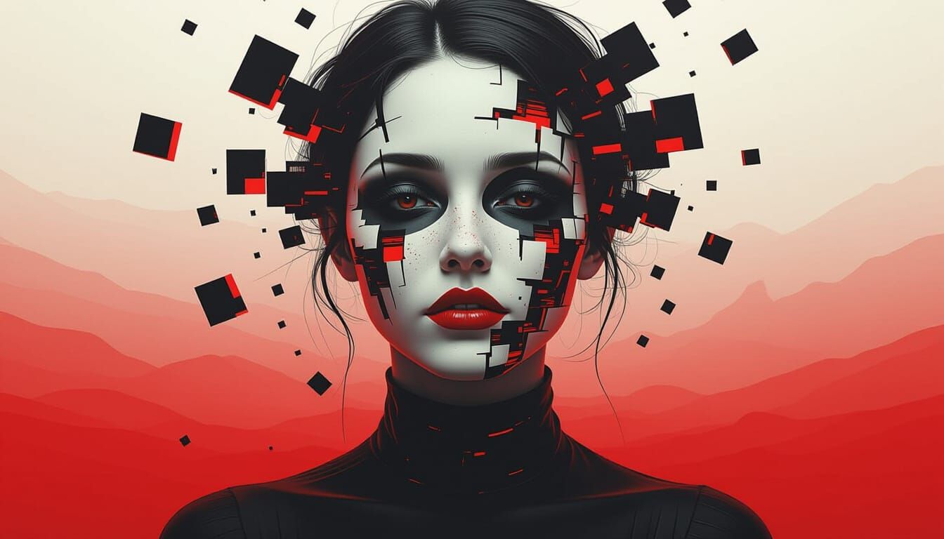 Surreal Distorted Portrait in Glitch Art Style