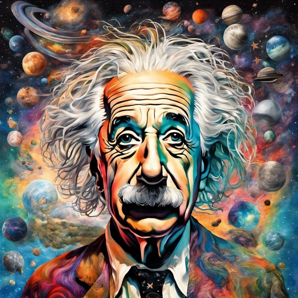 Einstein's Hair Becomes Space: A Colorful Collage