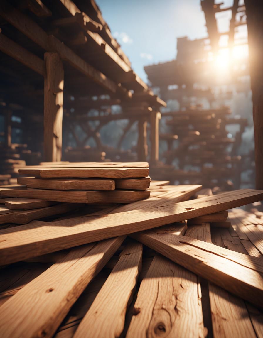 Sunlit Wooden Planks in Detailed 3D Render