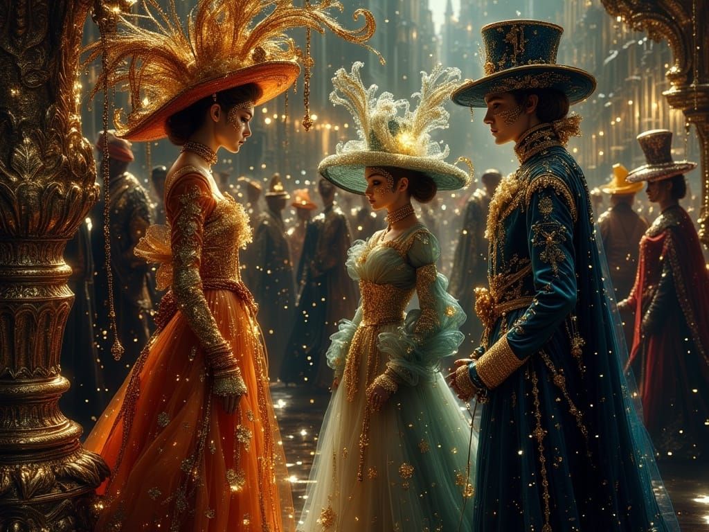 Venetian Carnival Figures in Whimsical Chiaroscuro