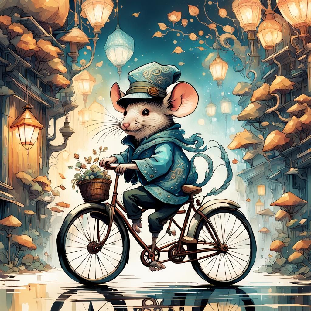 Fantasy Mouse on Bicycle Digital Art