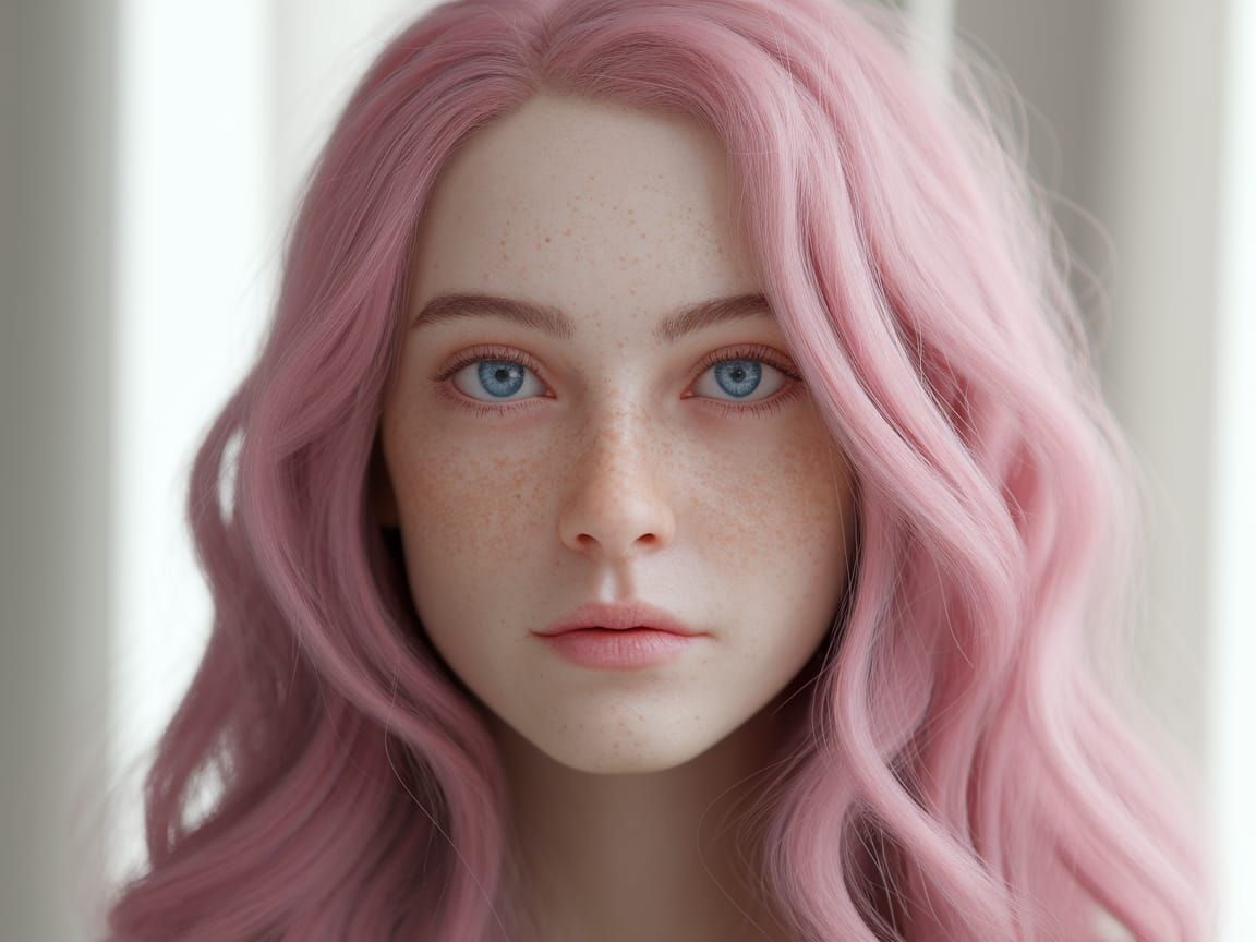 Pink-Haired Woman Portrait in Hyperrealistic Style