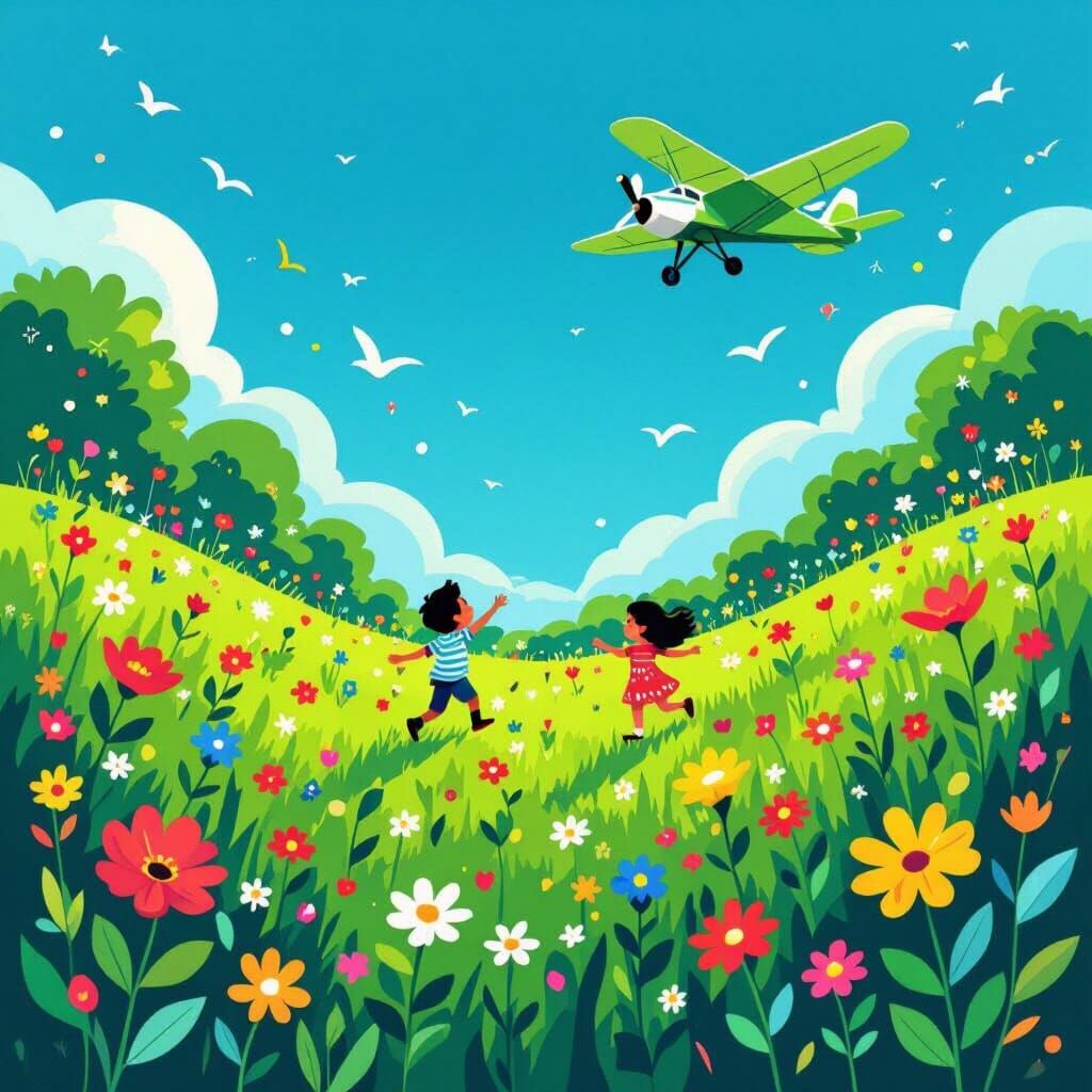 Joyful Green Illustration with Playful Elements