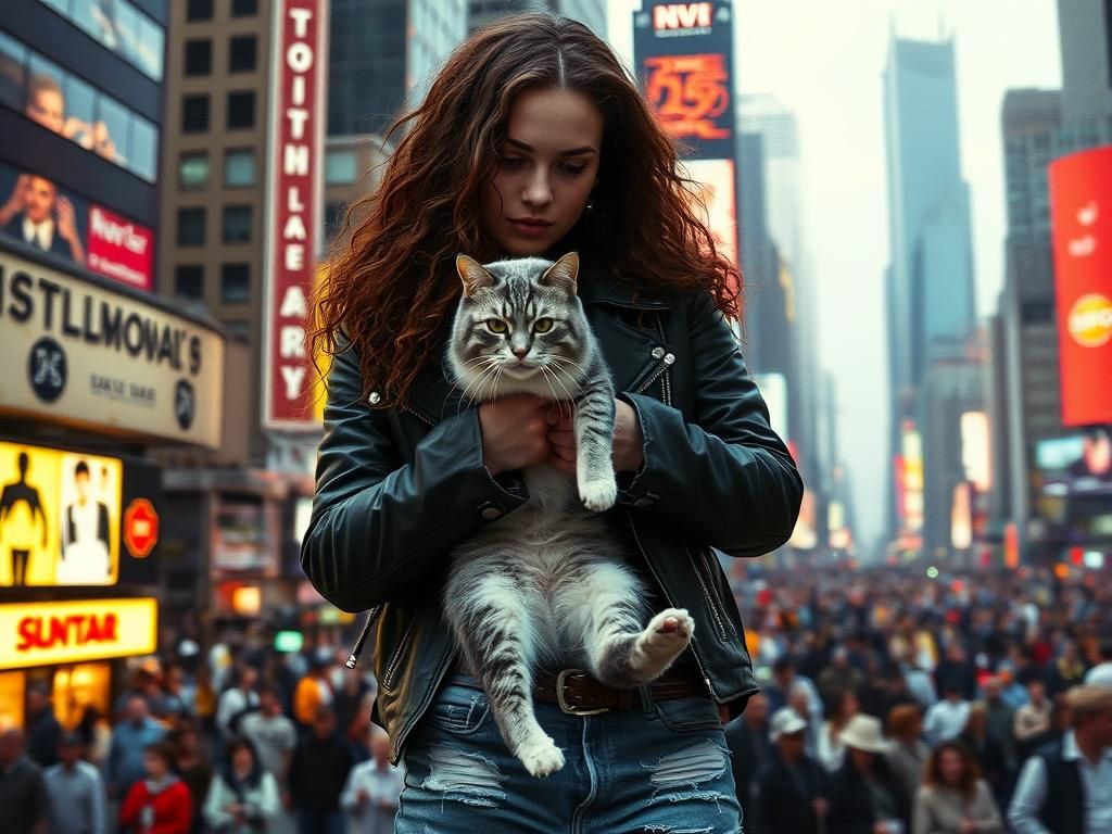 Glitchcore: Woman and Cat Pixelating in Cityscape