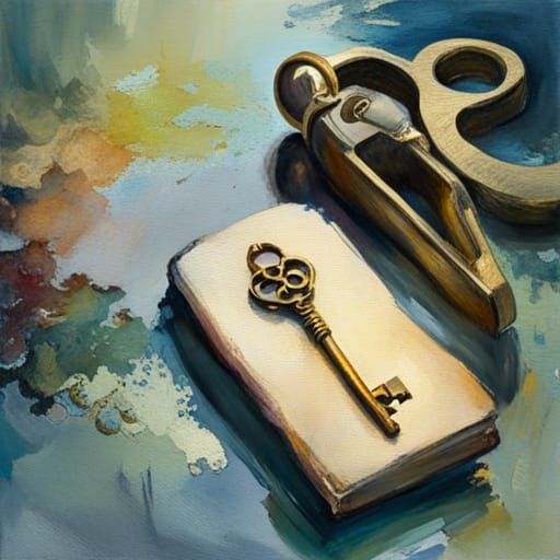 Ornate Skeleton Key in Gouache Watercolor Style