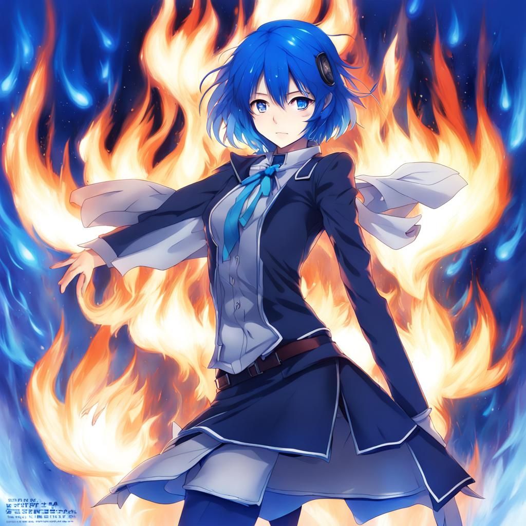 Striking Blue Flames in Anime Style