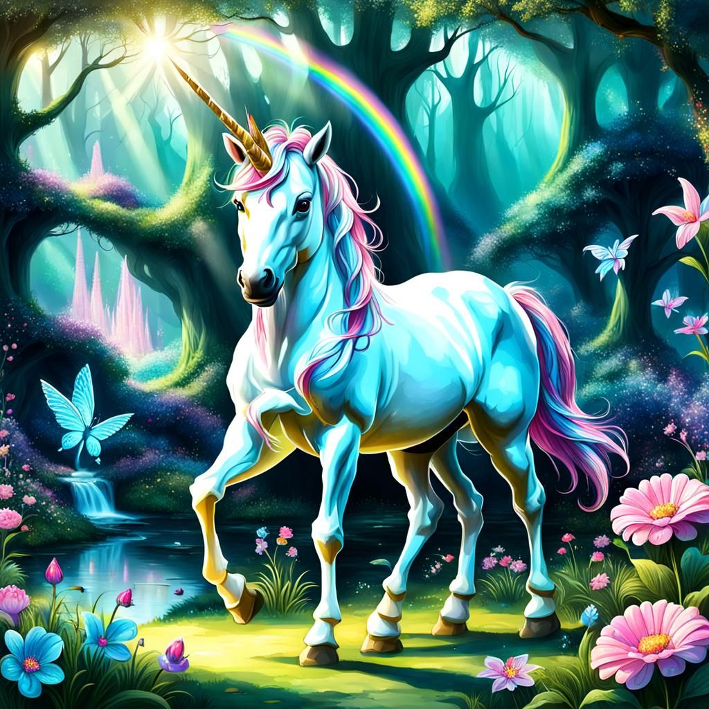 Unicorn in a Magical Fairyland Scene