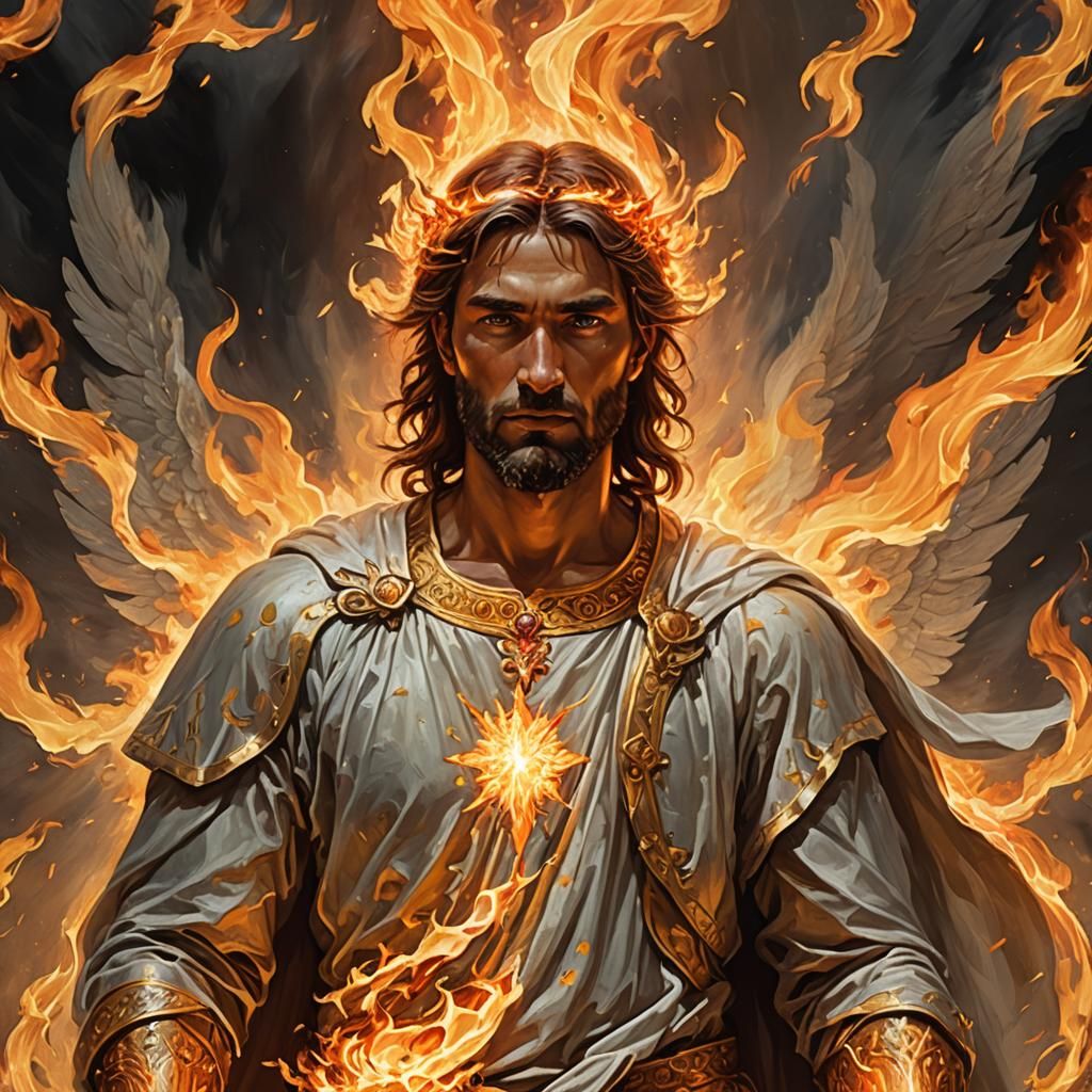 Radiant Man Made of Fire, Angelic Figure