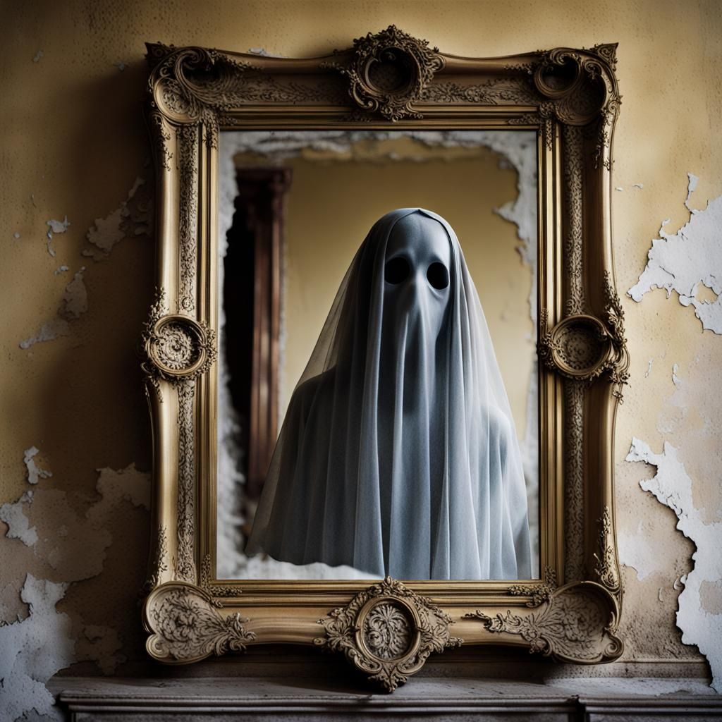 Ethereal Ghost in Antique Gilt Mirror