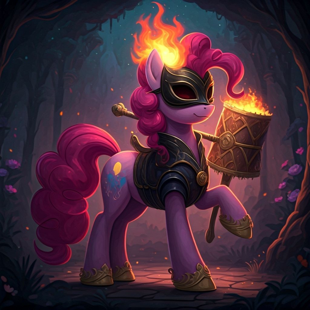 Pinkie Pie as Dark Fire Mage Jester in Anime Style