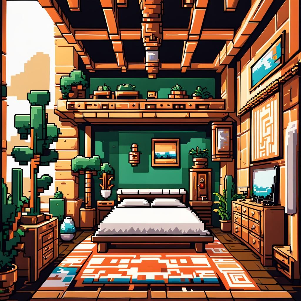 8-Bit Pixel Bedroom: Aztec and Easter Island Fusion