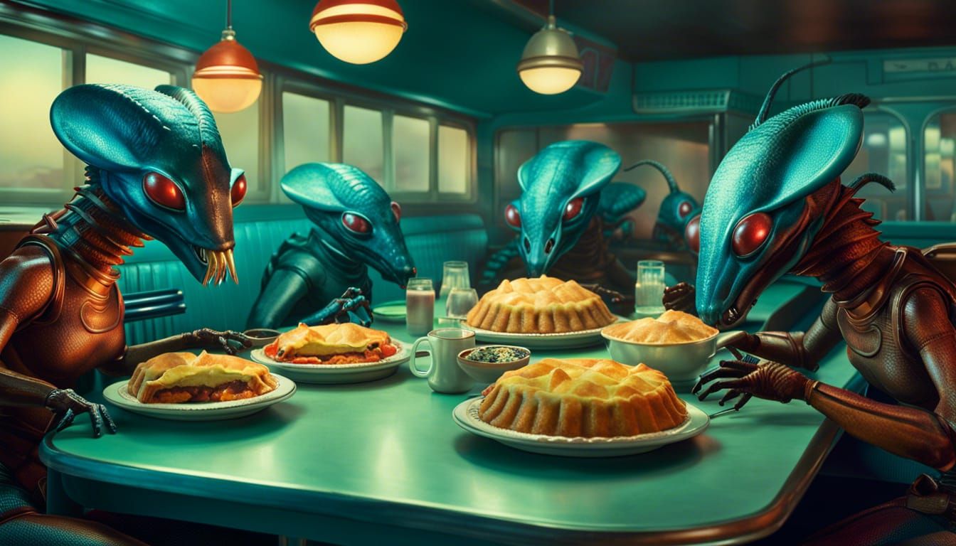 Vintage Sci-Fi: Aliens Enjoy Pie in Diner