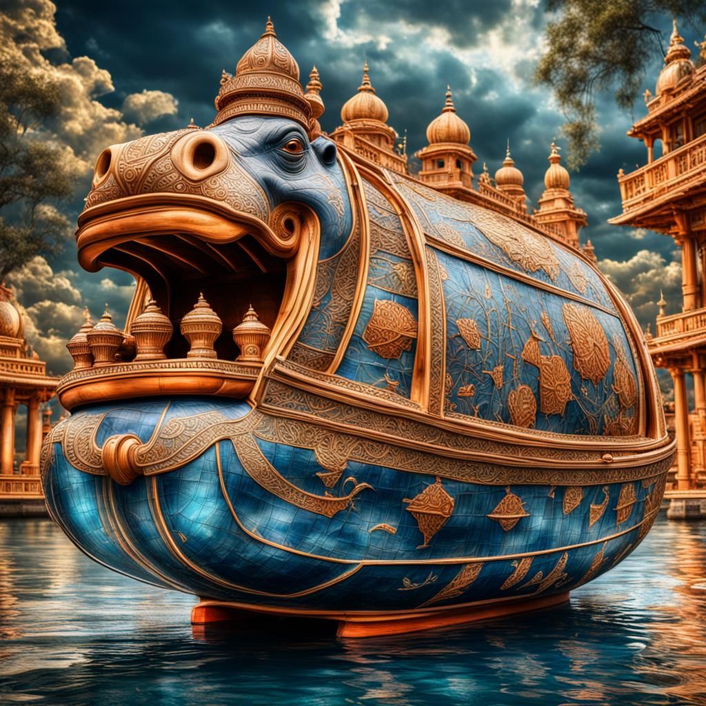 Imaginative Hippo Boat Floating on Water