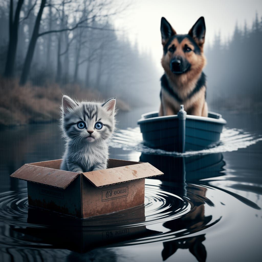 Kitten Rescued From River by Compassionate German Shepherd