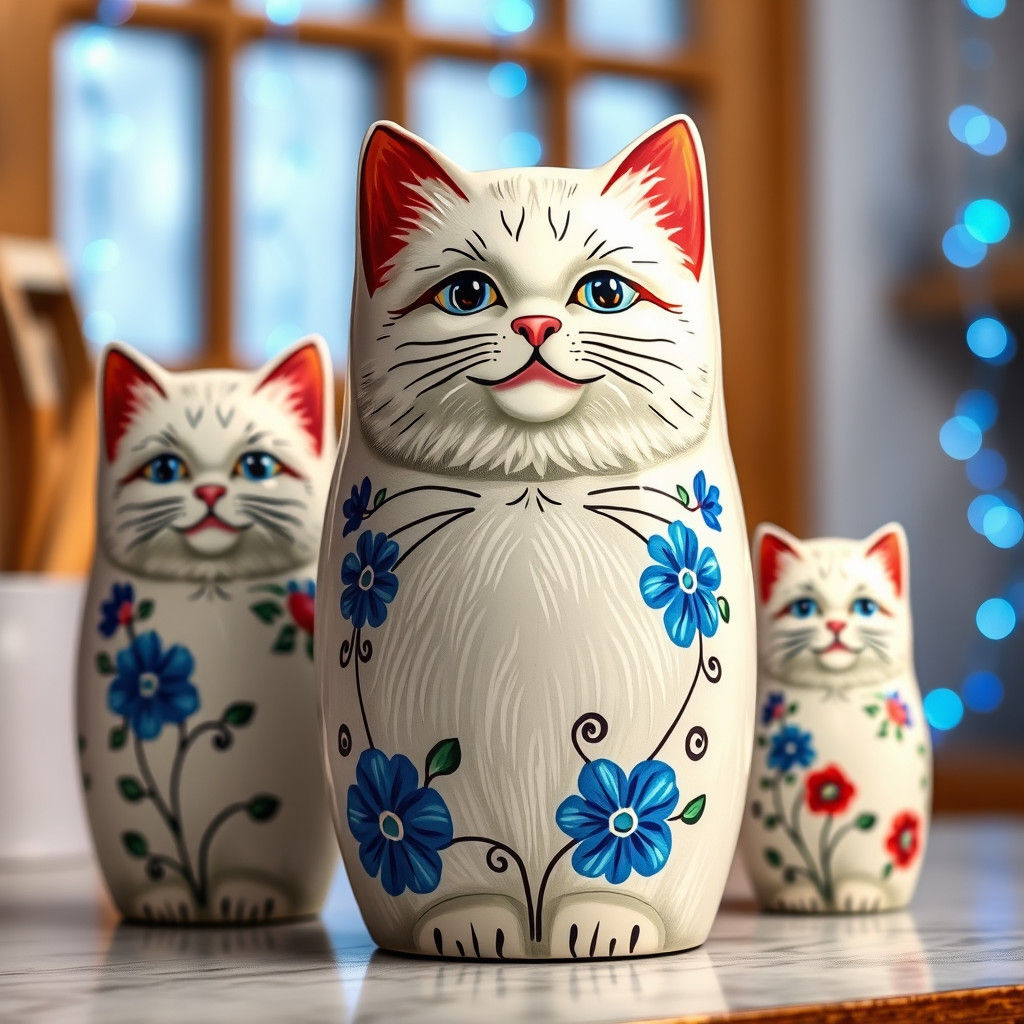 Kitty Cat Russian Nesting Doll in Babushka Style