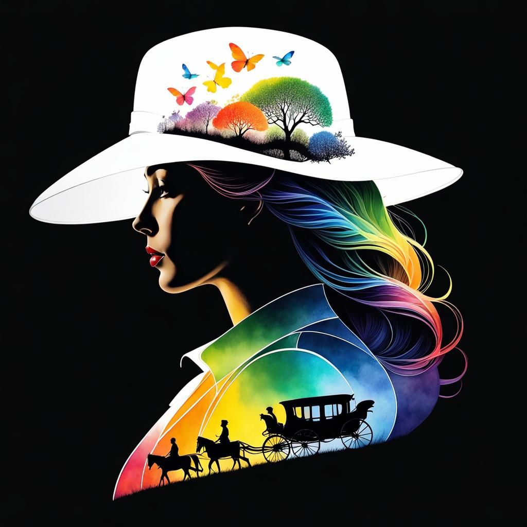 Girl's Profile in Double Exposure Watercolor