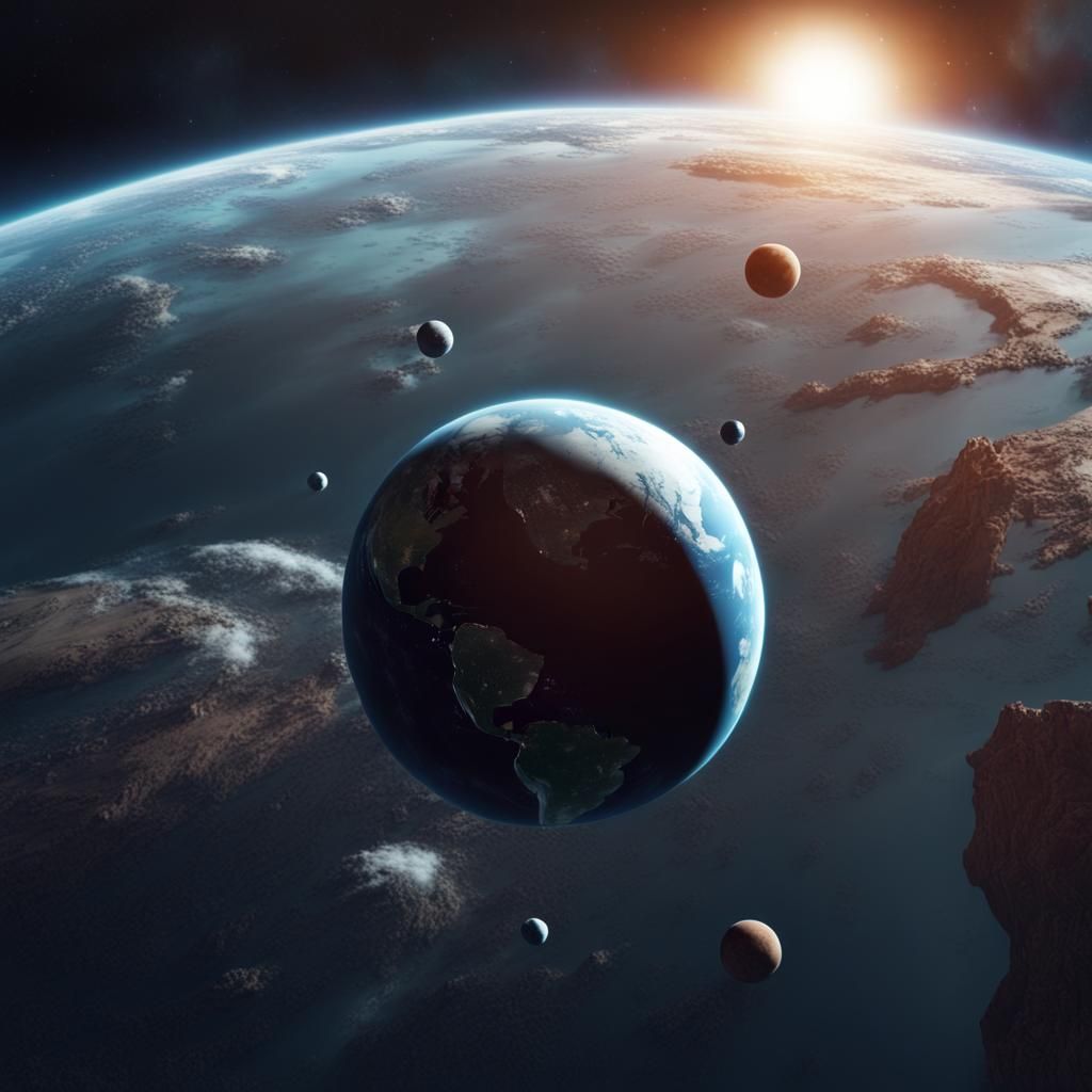 Earth from Space with Sad Planets Digital Art