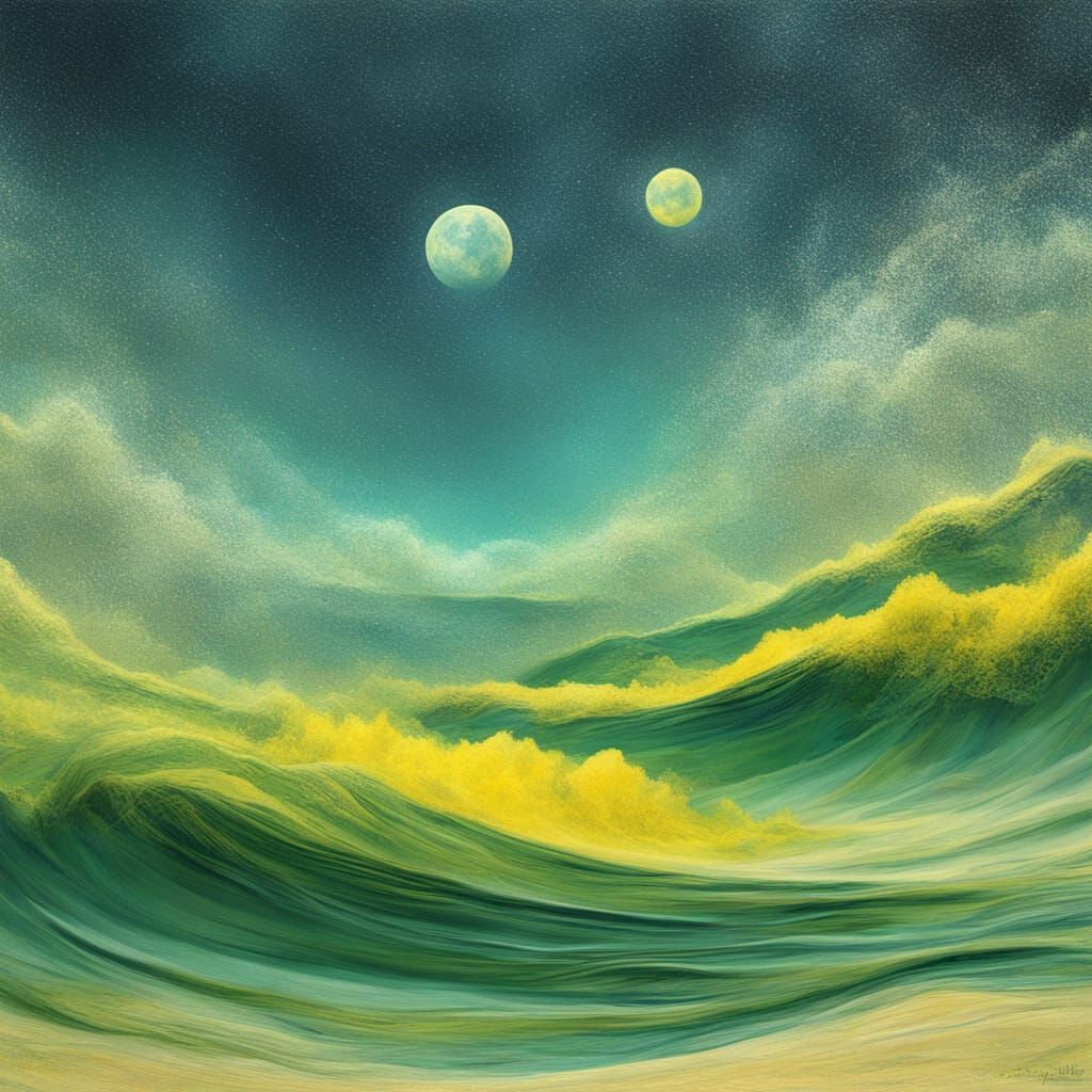 Abstract Surrealism Painting of Sandy Beach in Cyberpunk Sty...
