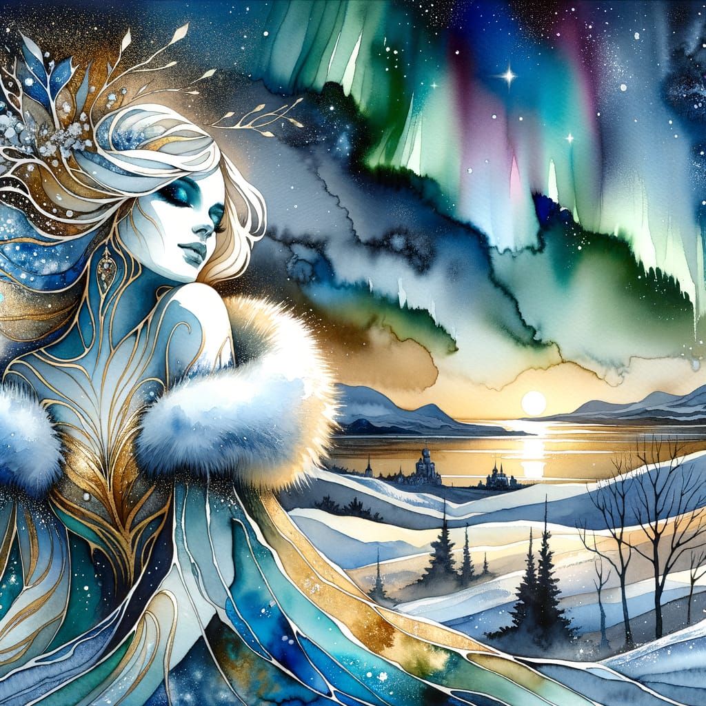 Winter Storm Princess in Art Nouveau Style