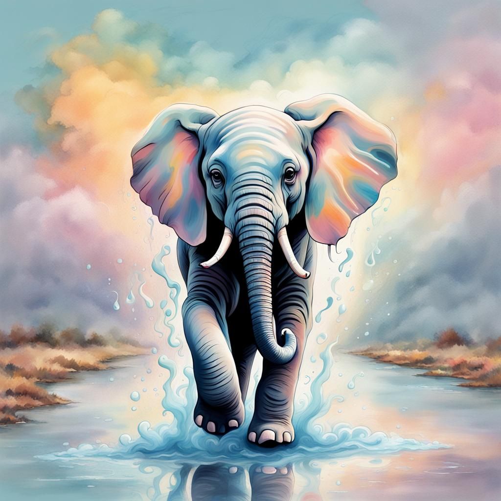 Pastel Baby Elephant in a Desert Landscape