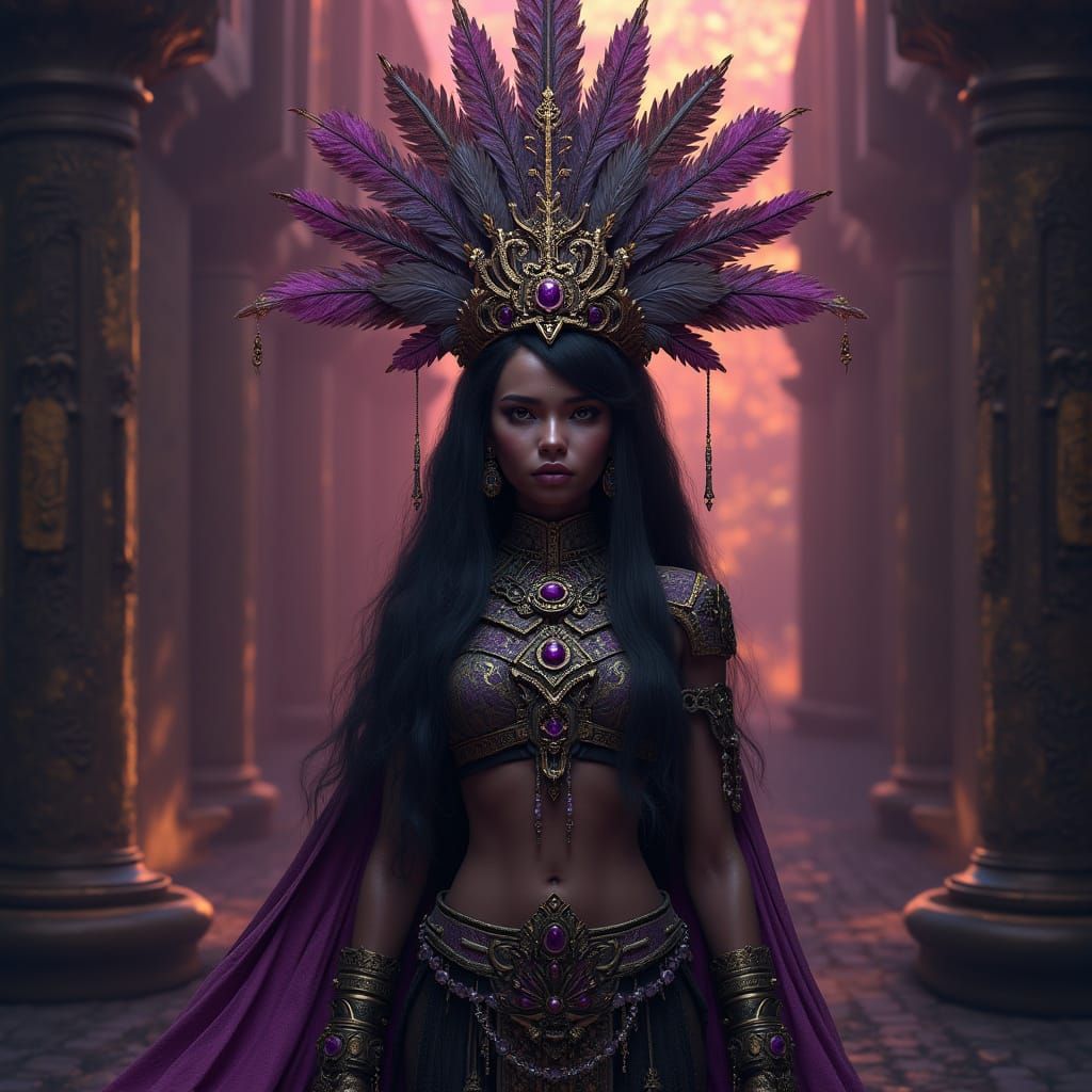 Regal Aztec Goddess in Dark Fantasy Realm
