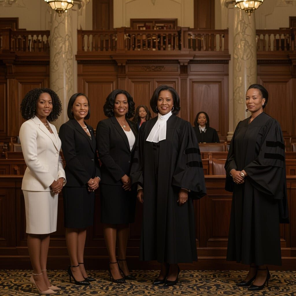 Confident African American Women Lawyers in Courtroom