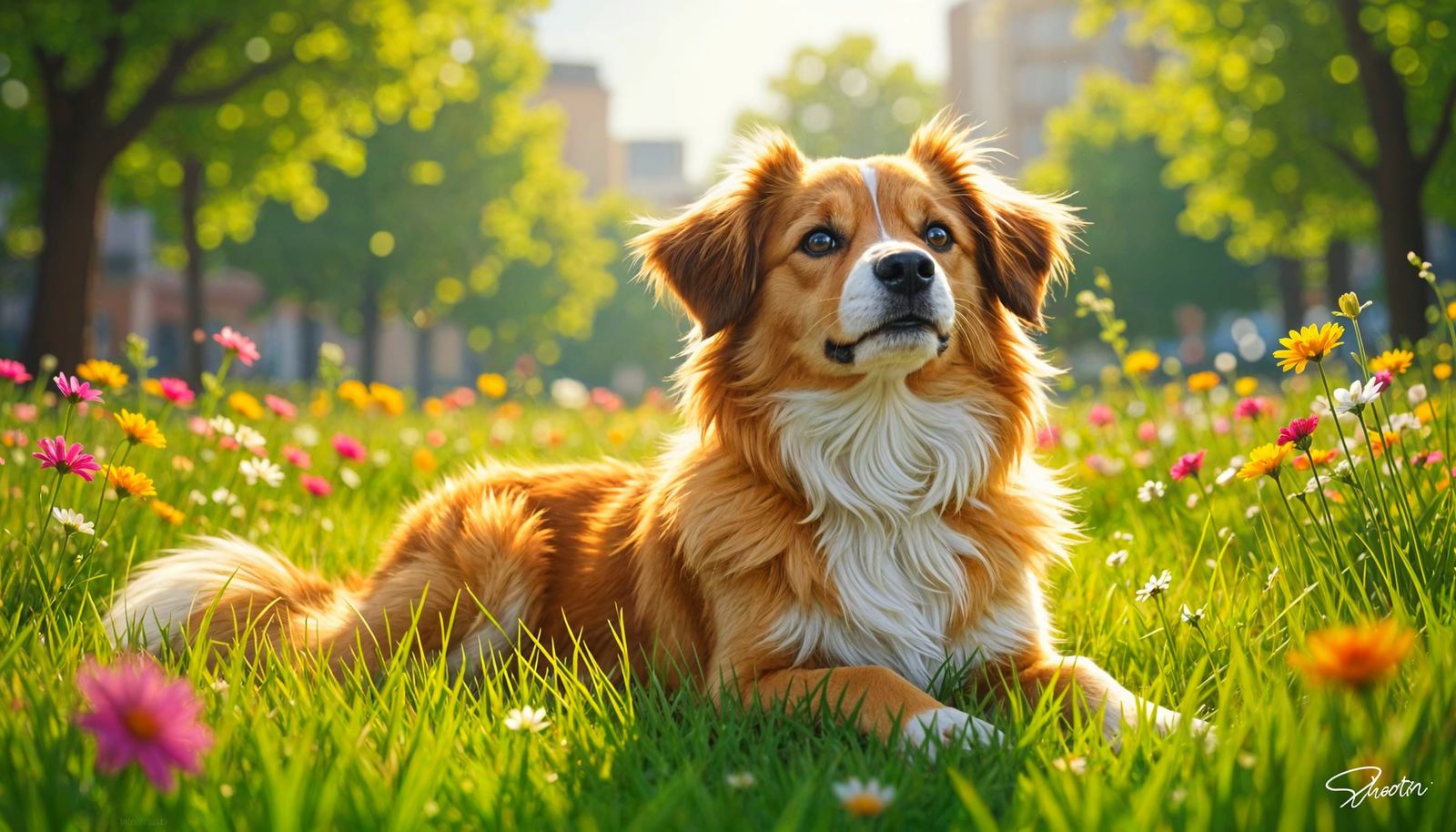 Adorable Dog in City Park: High-Resolution Image