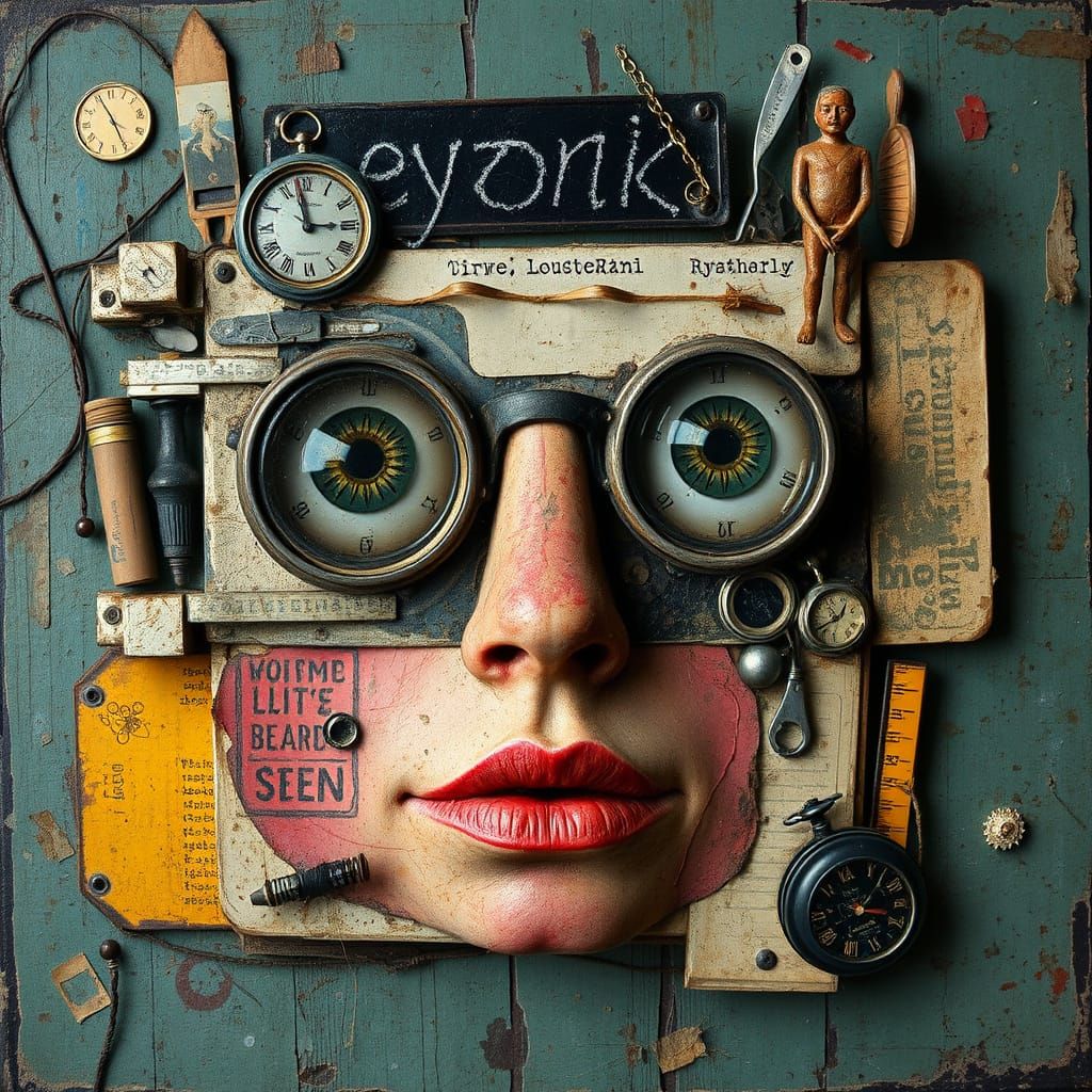 Abstract Self-Portrait in Grungy Encaustic Mixed Media