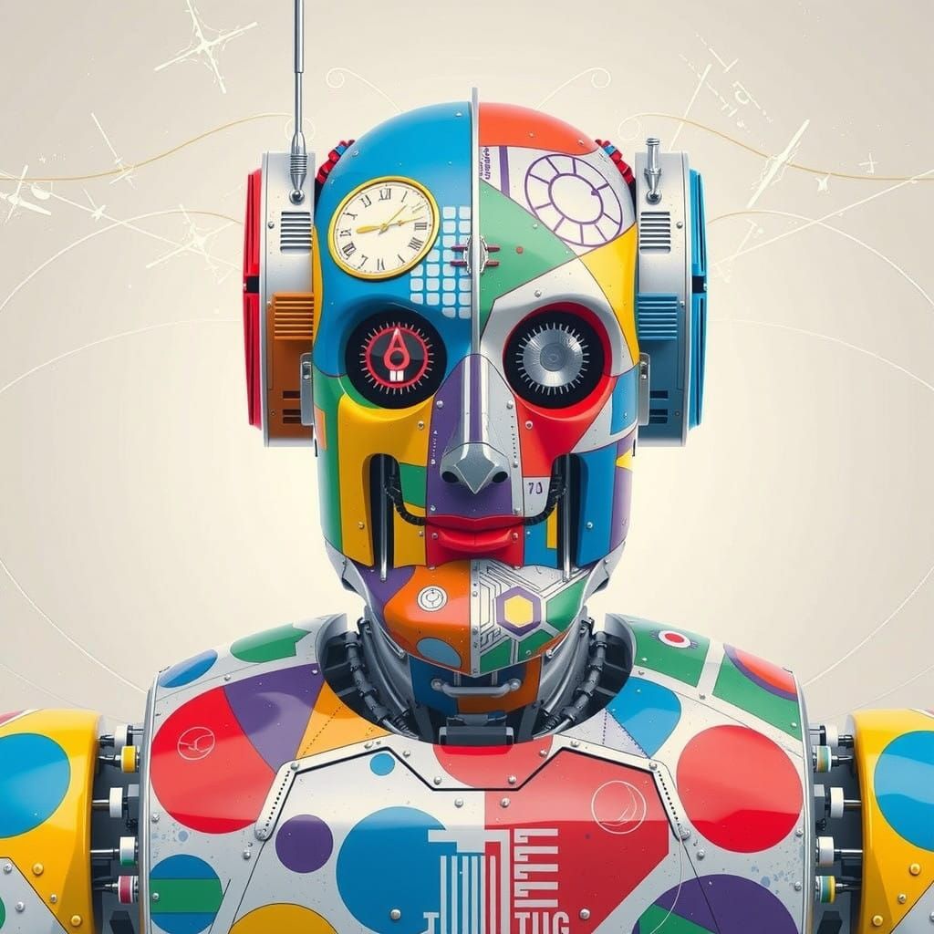 Cyborg Robot Man in Triadic Pop Art