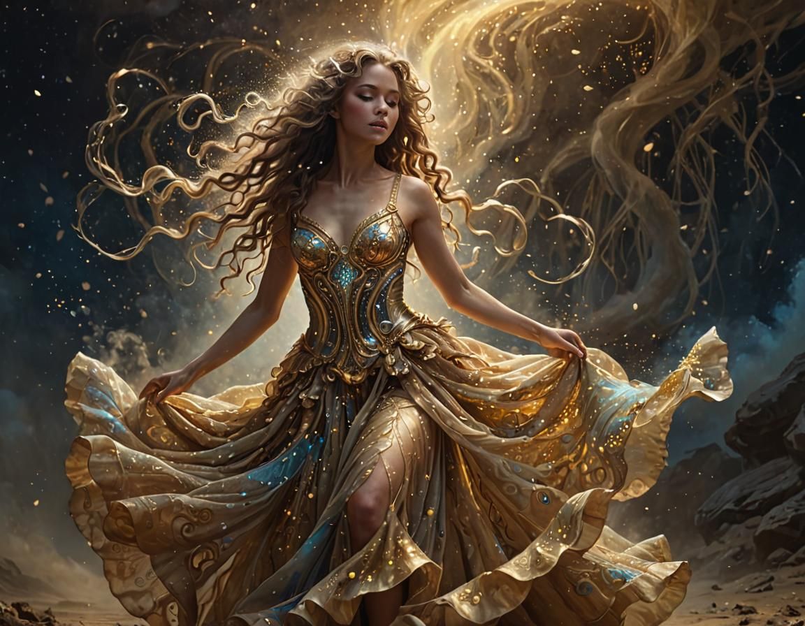 Bioluminescent Fantasy Dancer in Swirling Vortex