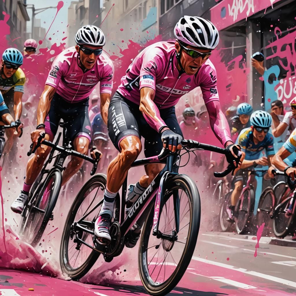 Racing Cyclist Finish Line in Graffiti Art Style