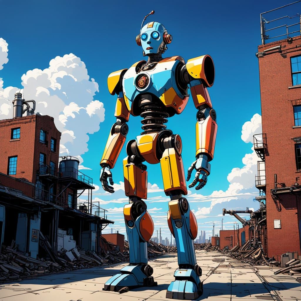 Cyborg Robot in Vibrant Blue Eyes with Metallic Body and Ind...