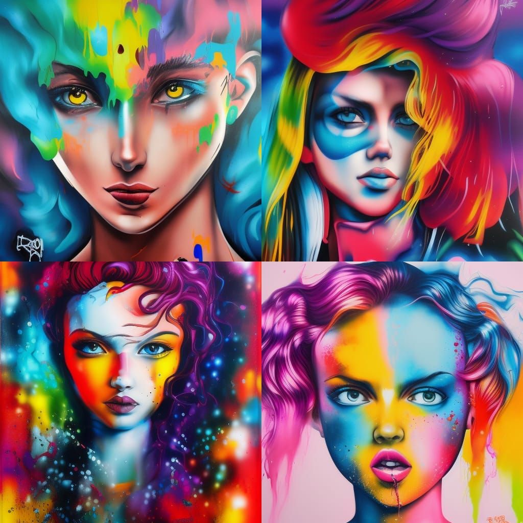 Futuristic Red-Haired Warrior Girl in Graffiti Art Style