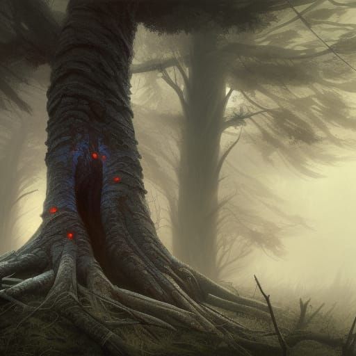 Dead Tree in Dark Fantasy Forest, Hyperdetailed Art