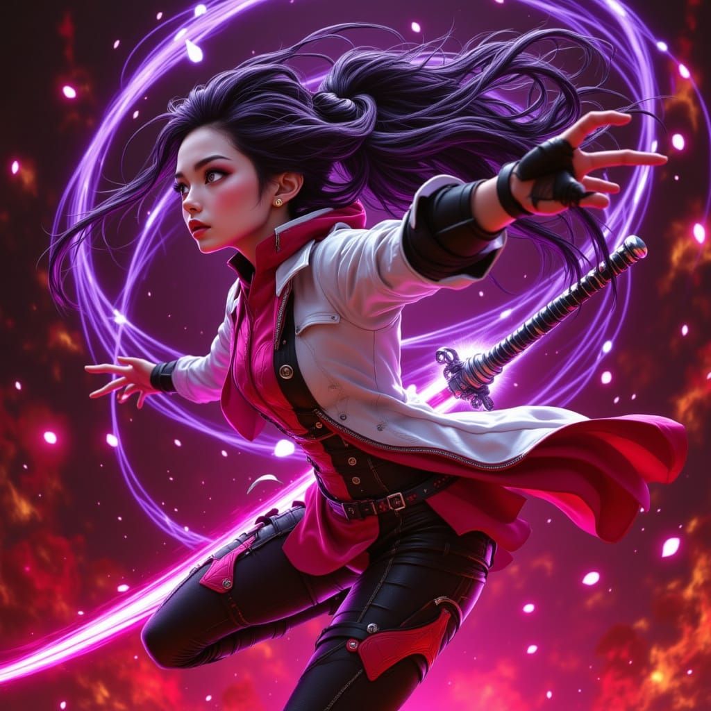 Glowing Goddess of Kung Fu in Purple Firestorm