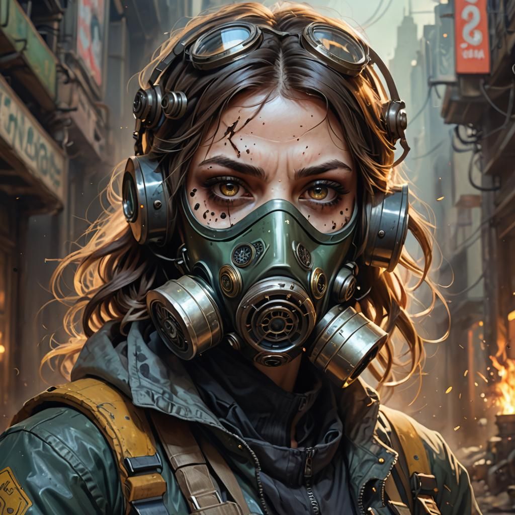 Woman in Gas Mask: Detailed Concept Art Portrait