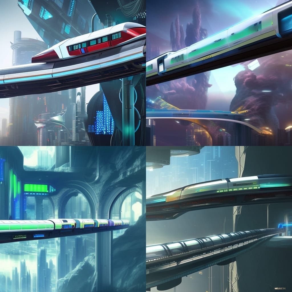 Futuristic Cyberpunk Hydrogen Monorail Concept Art
