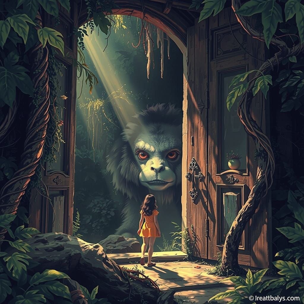 Fantastical Jungle Encounter: Woman Meets Furry Creature