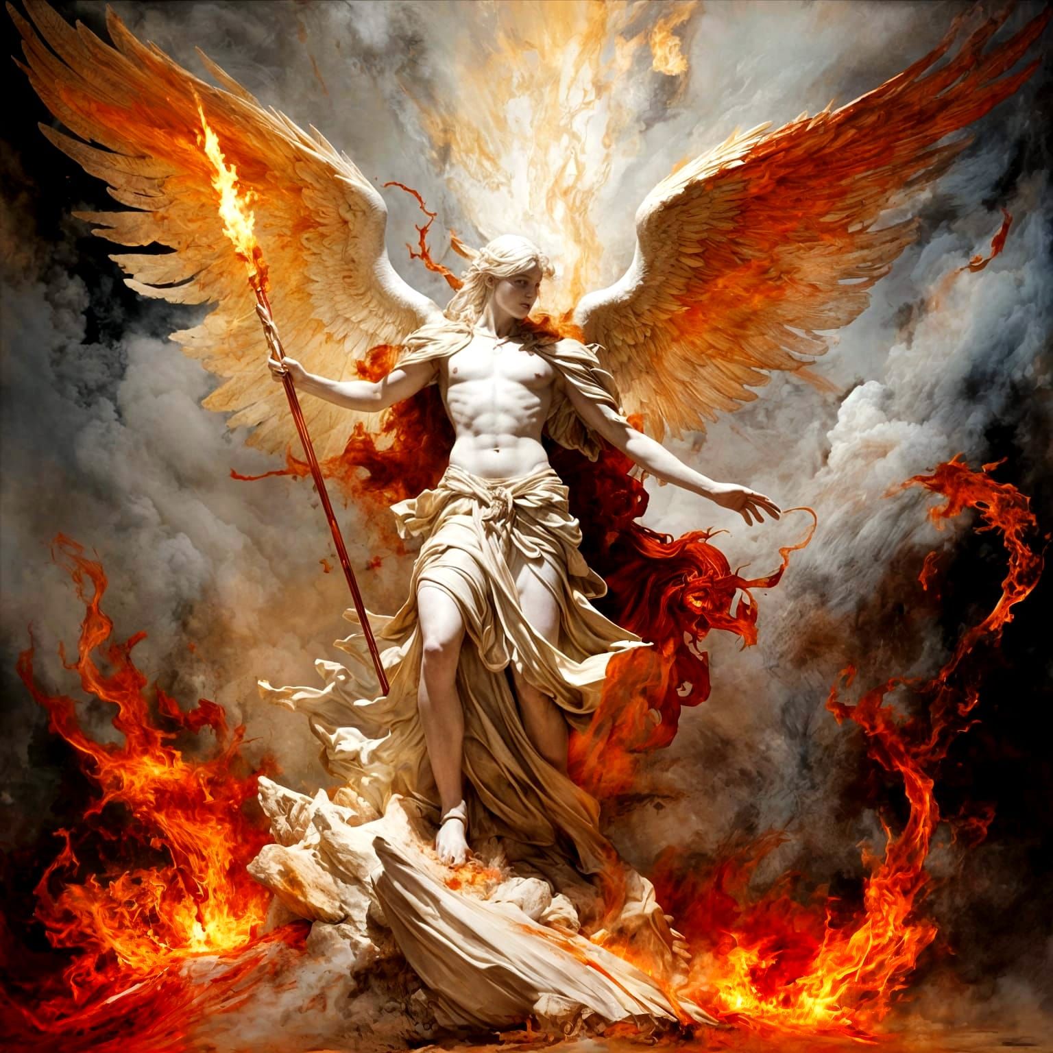 Angel with Spear Confronts Fire Devil