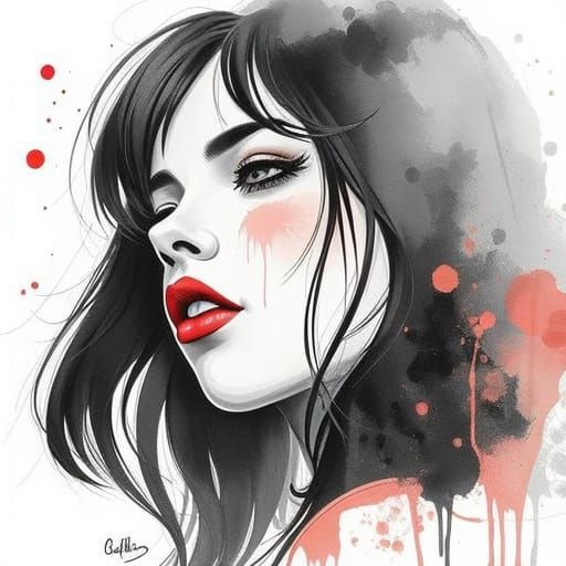 1980s Vargas Girl in Grayscale Watercolor