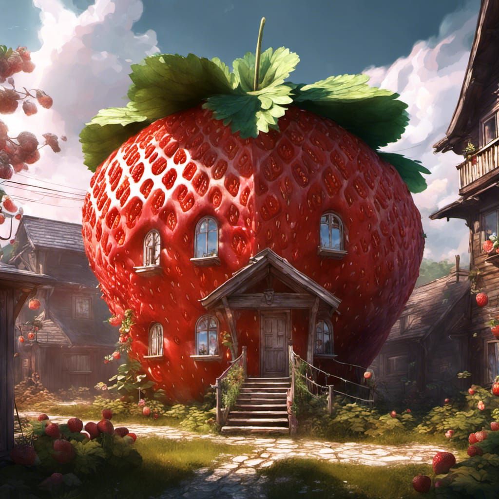 Strawberry Village with a Giant Strawberry House